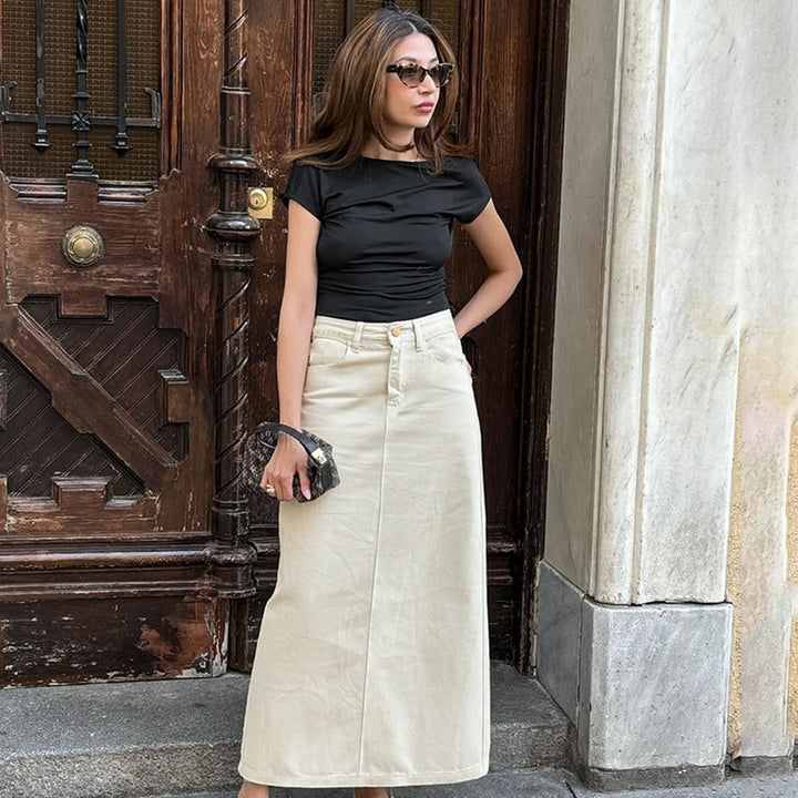 Women’s Maxi Skirt - High Waist - Structured Fit - Front Seam - Belt Loops & Pockets