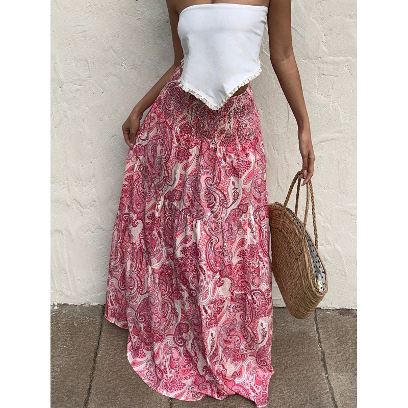 Women’s Maxi Skirt – Flowing Fit – Elastic Waist – Paisley Print – Lightweight Cotton