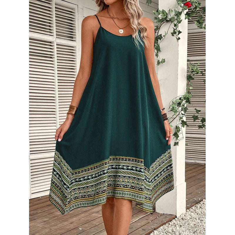 Women's Dress – Flowy A-Line Fit – Cotton – Spaghetti Straps – Boho Hem Detail
