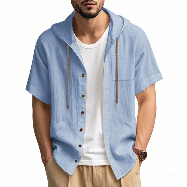 Men’s Hooded Shirt – Lightweight Breathable Fabric – Relaxed Fit – Short Sleeve Casual