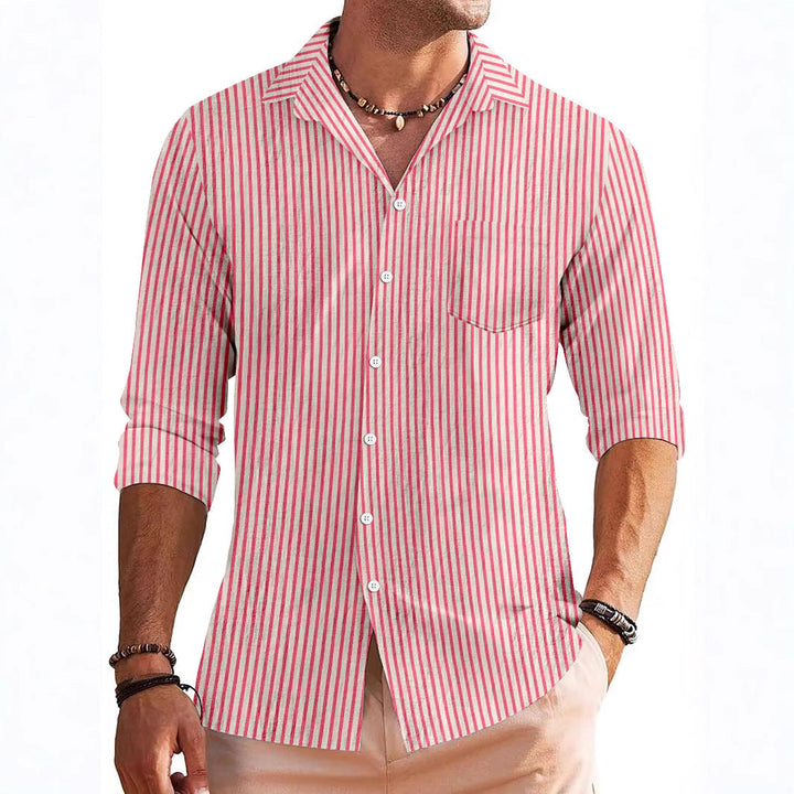 Men’s Long Sleeve Shirt – Regular Fit – Breathable Blend – Modern Stripe – Chest Pocket