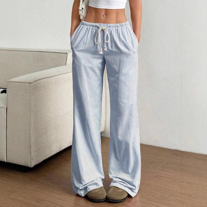 Women’s Wide-Leg Pants – Relaxed Fit – Cotton – Elastic Waist with Drawstring – Pockets