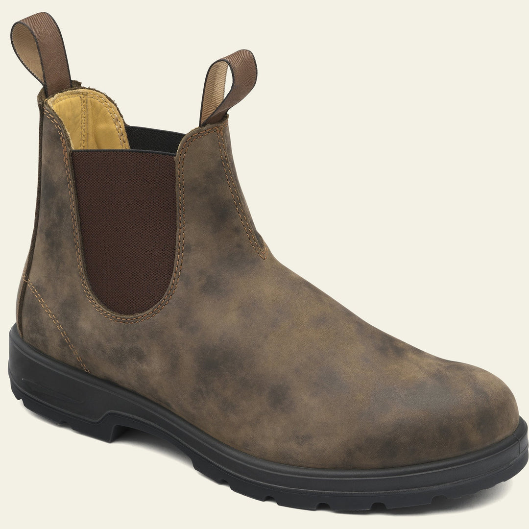 Men's Chelsea Boots - Leather - Ankle Length - Slip-On - Rugged Sole Casual Fit