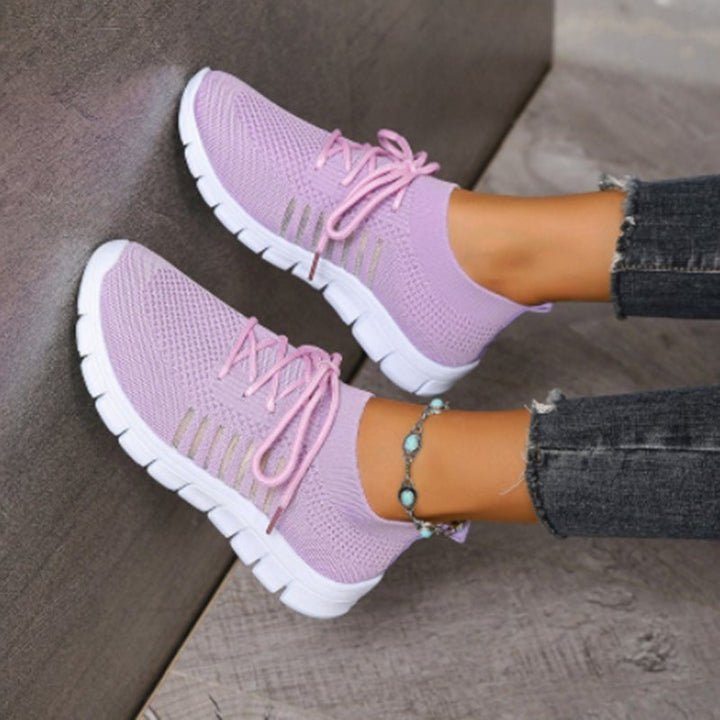 Women’s Athletic Sneakers - Flyknit Mesh - Lightweight Breathable - Lace-Up Casual Fit