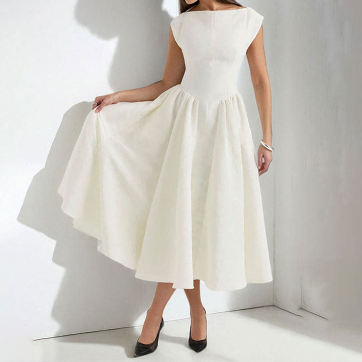 Women’s Midi Dress - A-Line Silhouette - Sleeveless - Bateau Neck - Elegant Fit