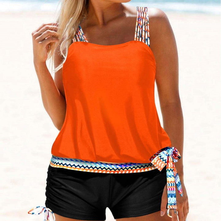 Women’s Swimwear Set – Relaxed Fit Tank Top – Ruched Side Shorts – Breathable Blend