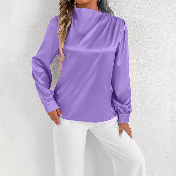 Women’s Blouse – Relaxed Fit – High Neck – Long Sleeve – Minimalist Style