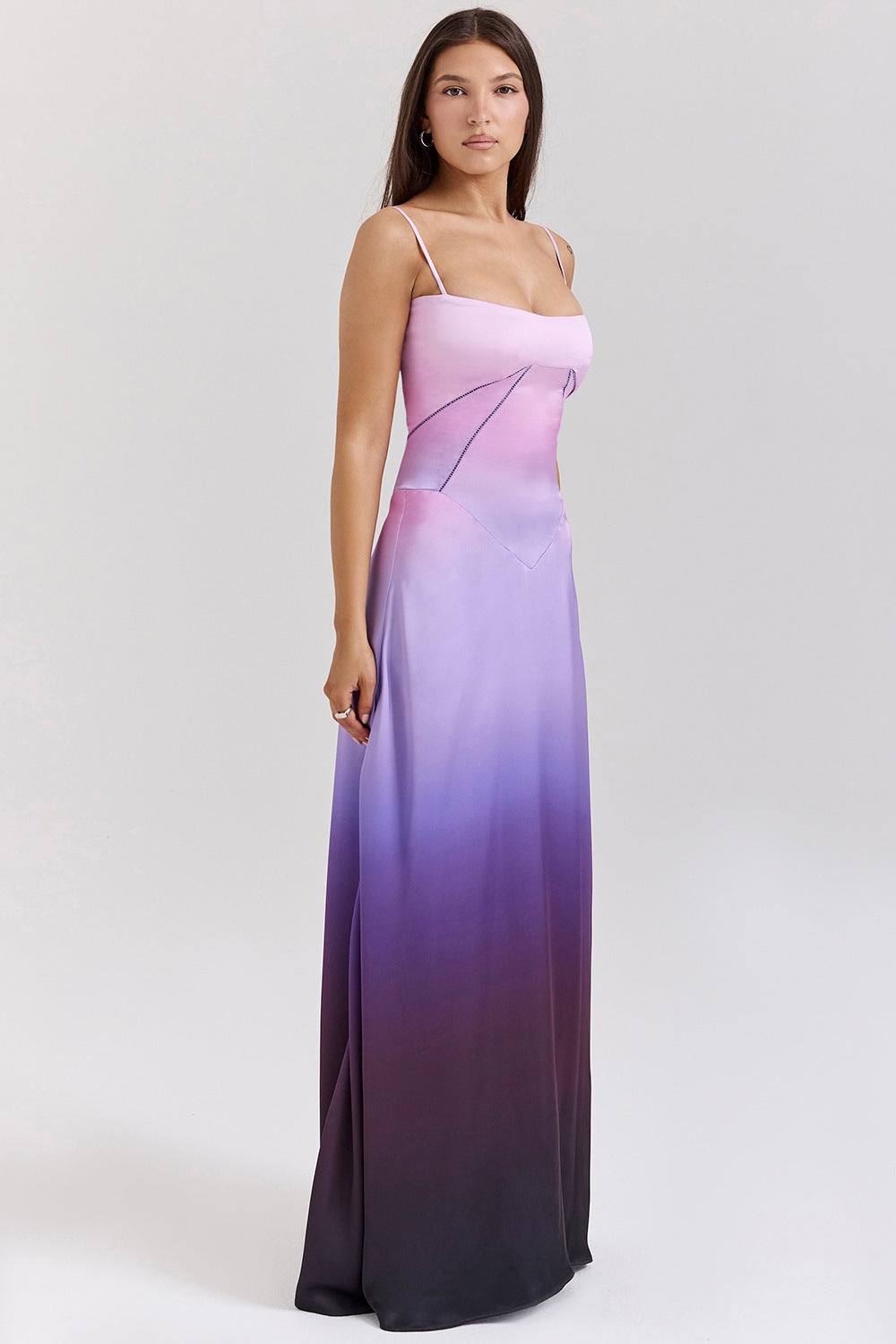 Women’s Evening Gown - Silk Feel - Cut-Out Waist - Spaghetti Strap Full-Length Dress