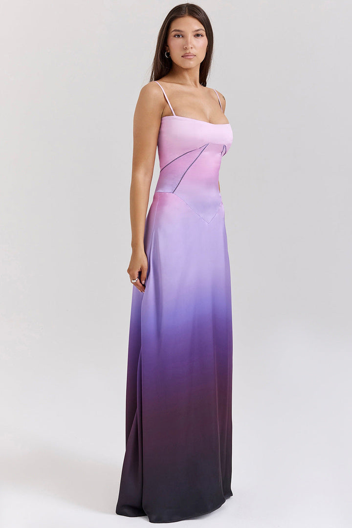 Women’s Evening Gown - Silk Feel - Cut-Out Waist - Spaghetti Strap Full-Length Dress