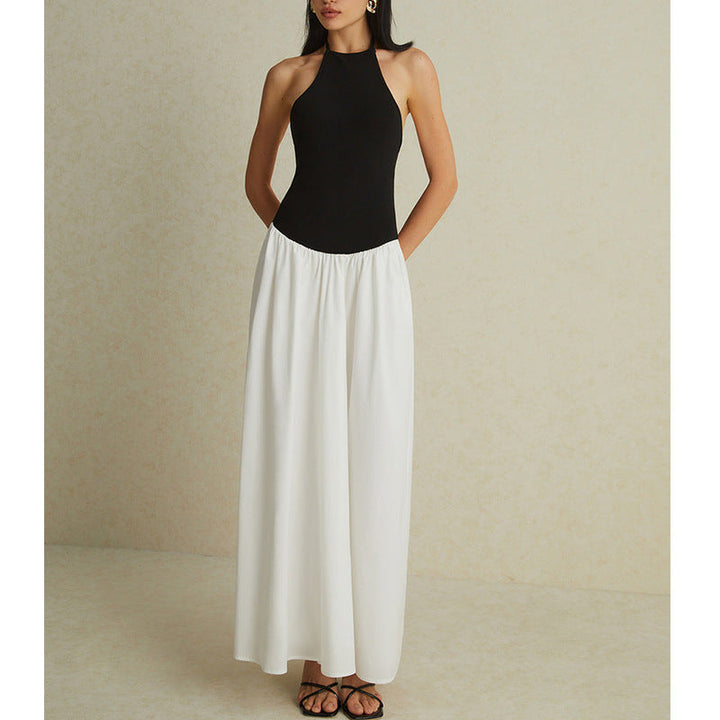 Women’s Halter Dress – Sleeveless Fitted Bodice – Flowing A-Line Midi Skirt