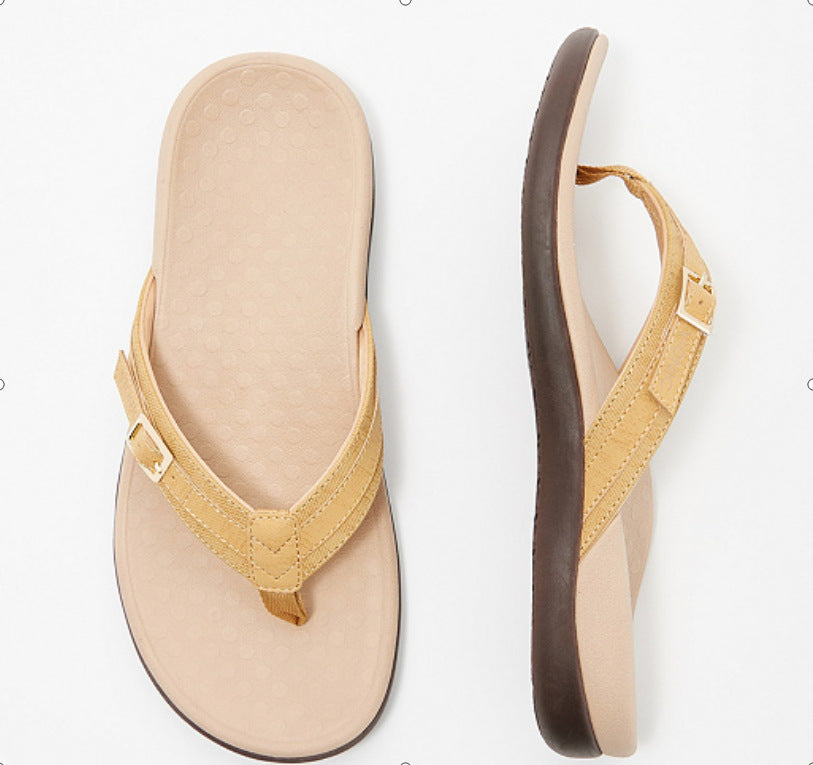 Women’s Flat Sandals – Thong Style – Cushioned Sole – Adjustable Buckle Straps