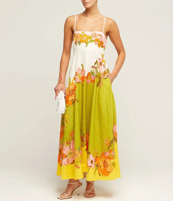 Women’s Maxi Dress - Smocked Bodice - Spaghetti Strap - Flowy Boho Silhouette