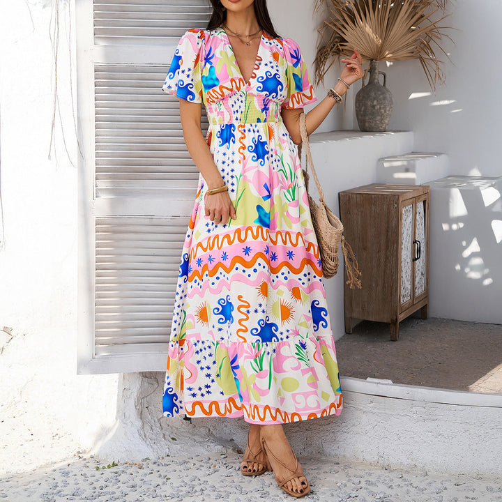 Women’s Maxi Dress – Lightweight Cotton – Flutter Sleeve – V-Neck – Relaxed Fit – Cinched Waist