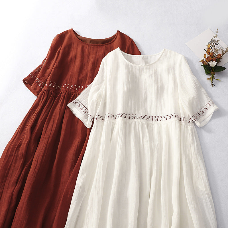 Women’s Maxi Dress – Soft Touch Fabric – Crocheted Lace Waist – Short Sleeve