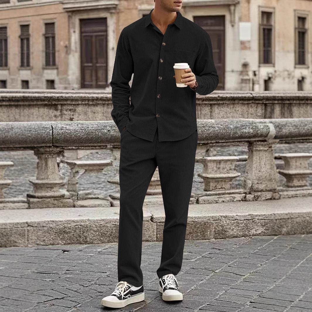 Men’s Corduroy Shirt and Pants Set – Relaxed Fit – Soft Textured – Button-Up Casual Wear