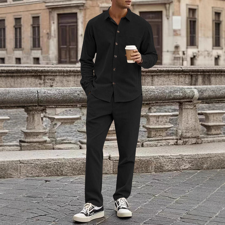Men’s Corduroy Shirt and Pants Set – Relaxed Fit – Soft Textured – Button-Up Casual Wear
