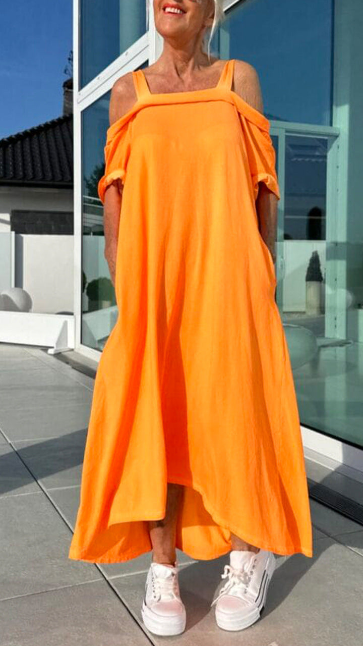 Women’s Long Dress – Off Shoulder with Straps – Relaxed Fit – Cotton