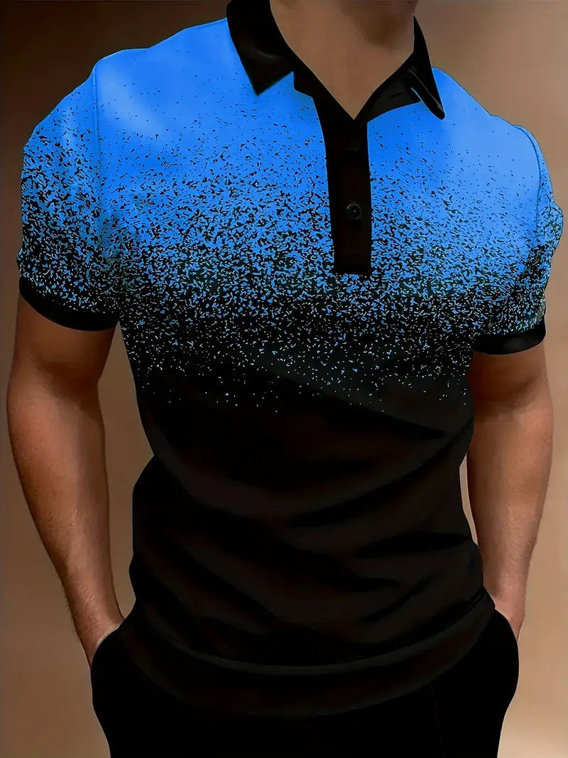Men’s Polo Shirt – Slim Fit – Gradient Print – Soft Breathable Blend – Casual Wear