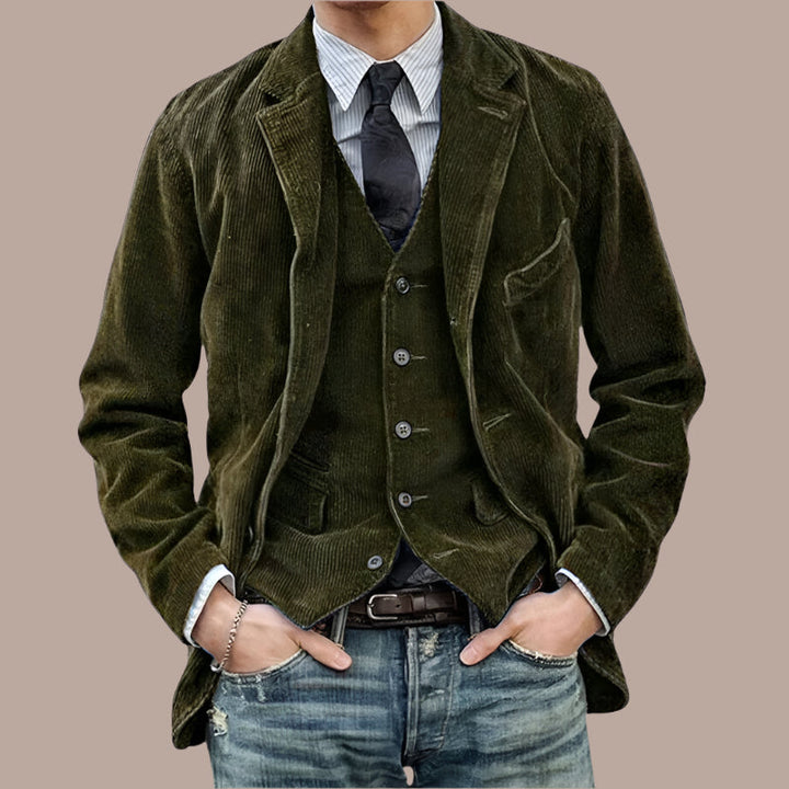 Men’s Blazer – Corduroy Fabric – Tailored Fit – Notched Lapel – 2-Button Closure