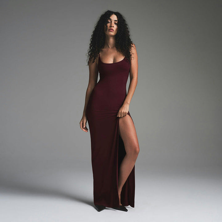 Women’s Maxi Dress - Sleeveless Scoop Neck - High Slit - Form-Fitting Stretch Fabric