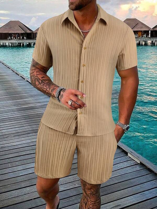 Men’s Shirt Set – Relaxed Fit – Cotton Blend – Short Sleeve – Button Down Casual Wear