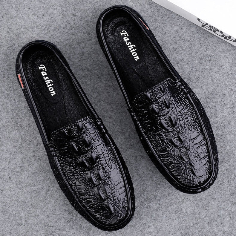 Men’s Loafers – Crocodile-Embossed Leather – Slip-On – Metal Buckle – Luxury Fit