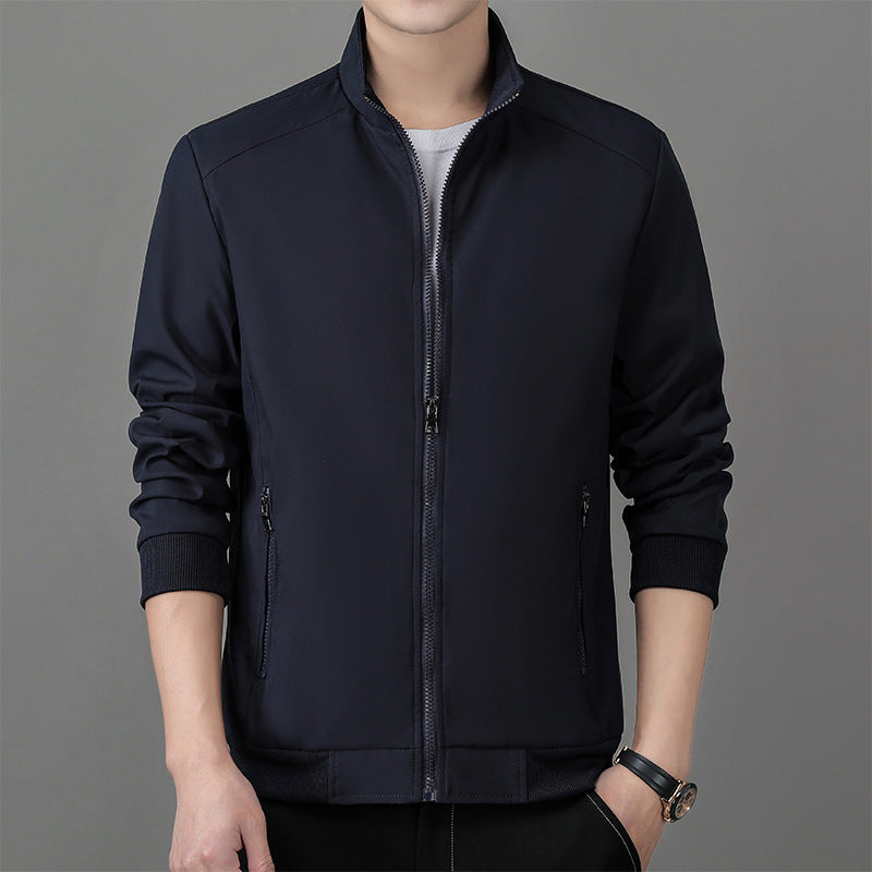 Men’s Business Jacket – Structured Fit – Standing Collar – Zipper Closure – Ribbed Trim