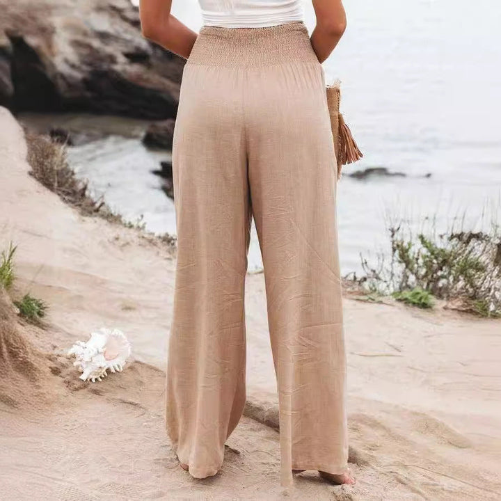 Women’s Wide Leg Pants - Breathable Blend - Relaxed Fit - High Waist Elastic Waistband