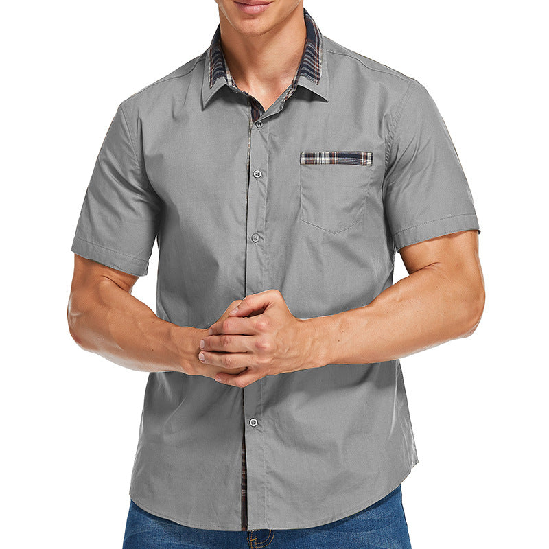Men’s Short-Sleeve Shirt - Slim Fit - Cotton Blend - Modern Check Trim - Button Front