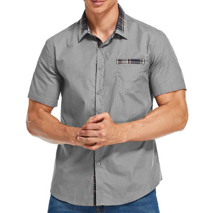 Men’s Short-Sleeve Shirt - Slim Fit - Cotton Blend - Modern Check Trim - Button Front