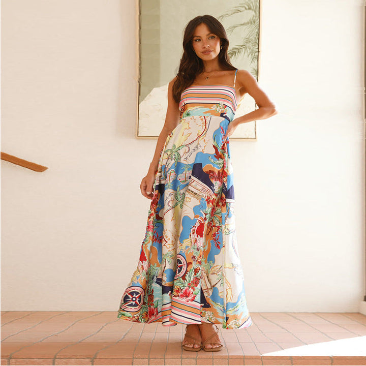 Women’s Maxi Dress – Lightweight Cotton – Spaghetti Straps – Flowy A-Line Fit – Printed