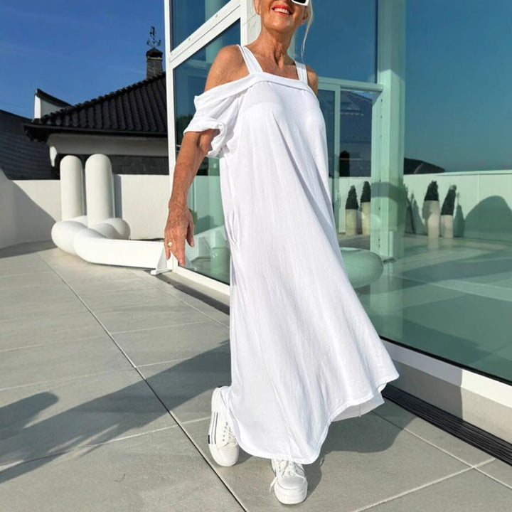 Women’s Long Dress – Off Shoulder with Straps – Relaxed Fit – Cotton