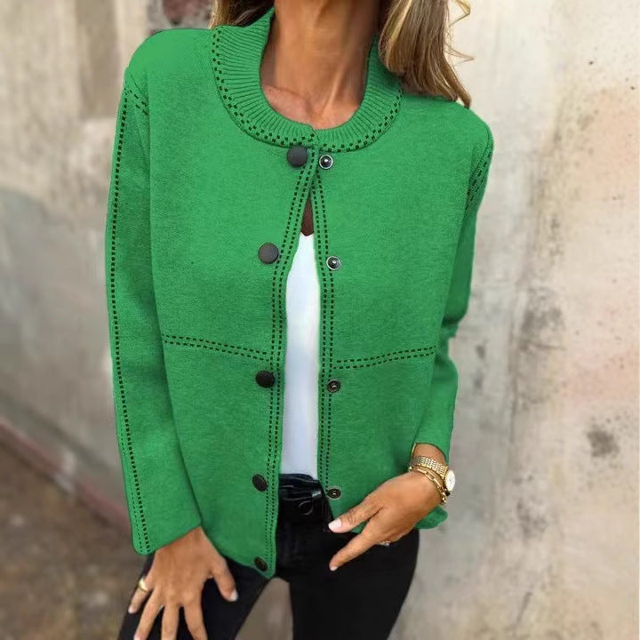 Women's Sweater Jacket - Soft Knit - Relaxed Fit - Button Front - Round Neck - Long Sleeve