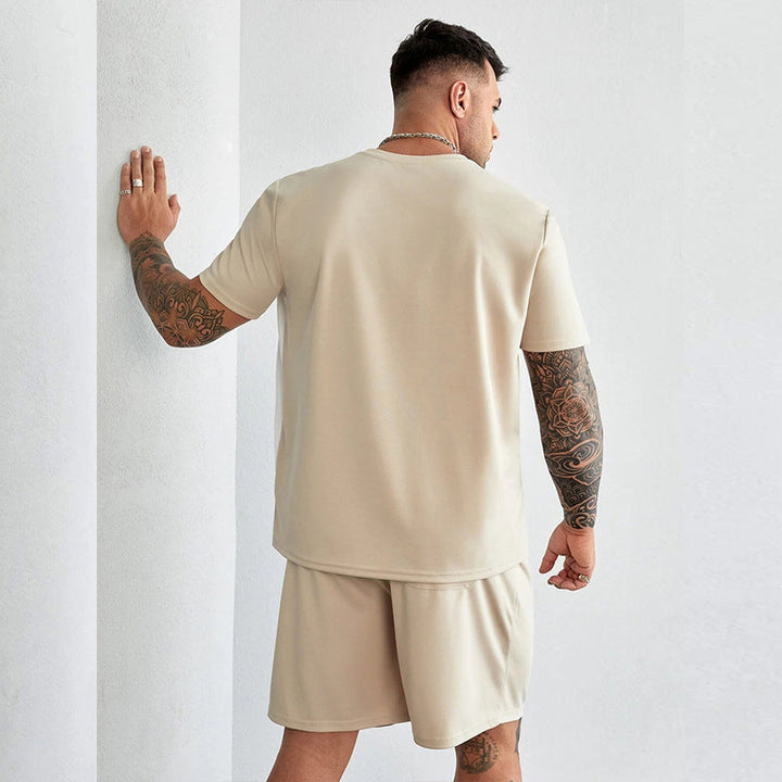 Men’s 2-Piece Set – Short Sleeve Top & Knee-Length Shorts – Relaxed Fit Natural Fibers