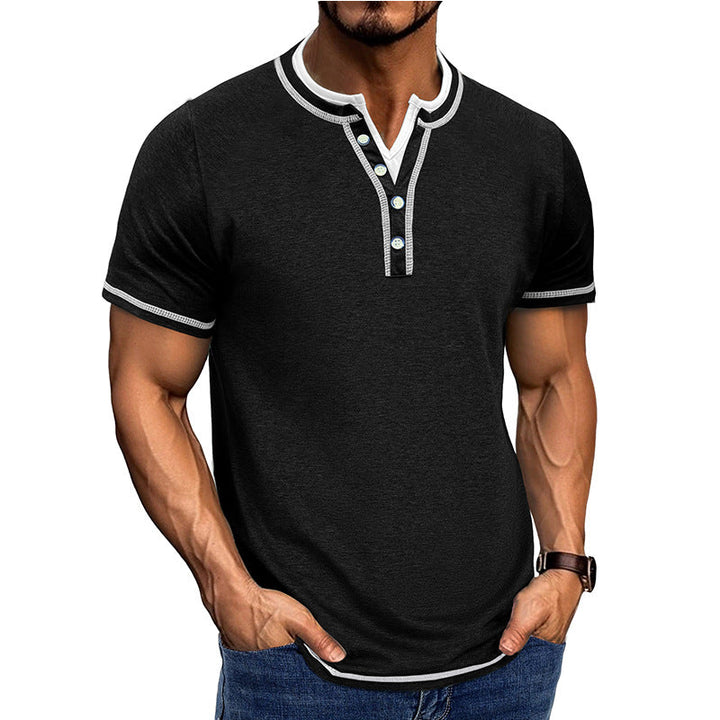 Men’s Henley Shirt – Cotton – Relaxed Fit – Short Sleeve – Button Placket Trim