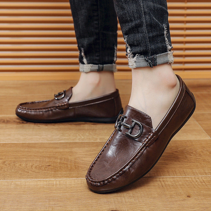 Men’s Loafers - Genuine Leather - Slip-On Design - Metal Buckle - Smart Casual Style