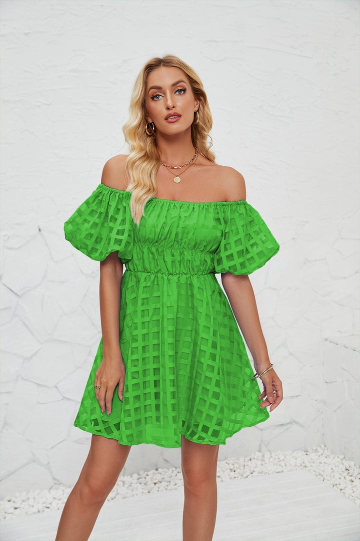 Women’s Mini Dress – Fit and Flare – Puff Sleeves – Square Neck – Breathable Blend