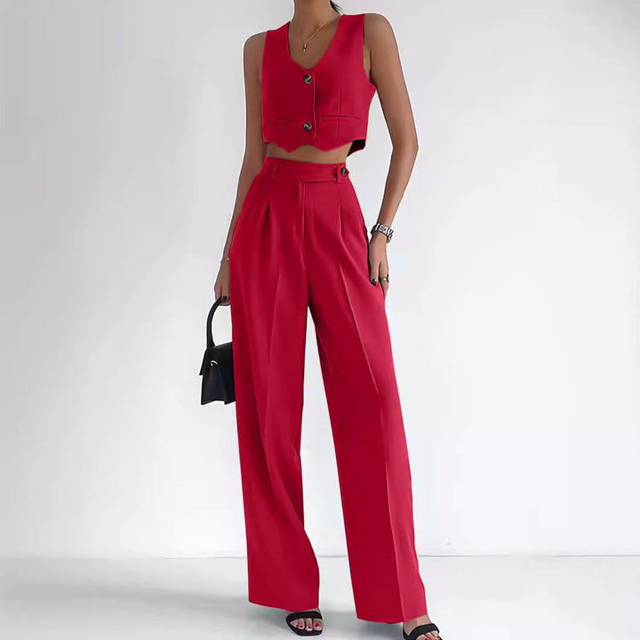 Women’s Cropped Vest – Tailored Fit – V-Neck – Button Front – Structured Slim Silhouette