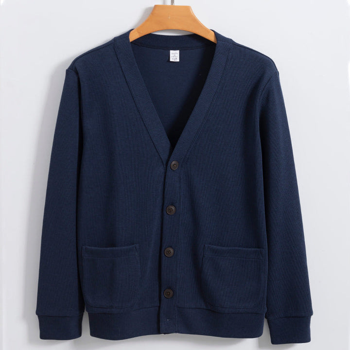Men’s Cardigan – 100% Cotton Knit – Relaxed Fit – V-Neck – Button Front with Pockets