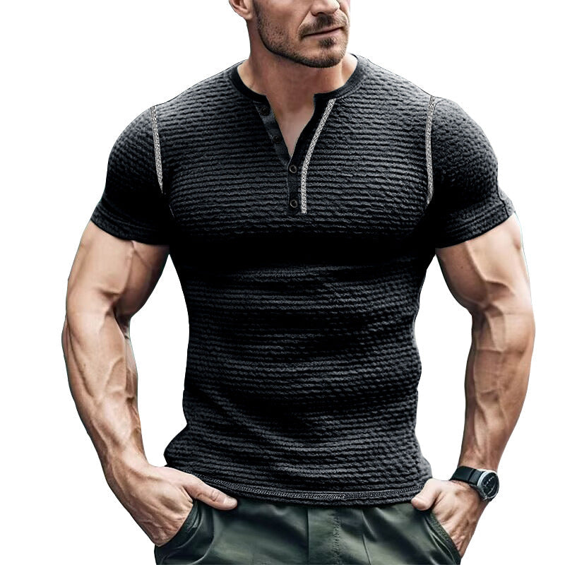 Men’s Henley T-Shirt – Slim Fit – Waffle Knit – Short Sleeve – Casual Wear