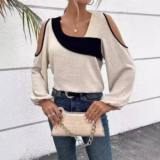 Women’s Pullover Top – Soft Knit – Relaxed Fit – Cold Shoulder – Asymmetrical Hem