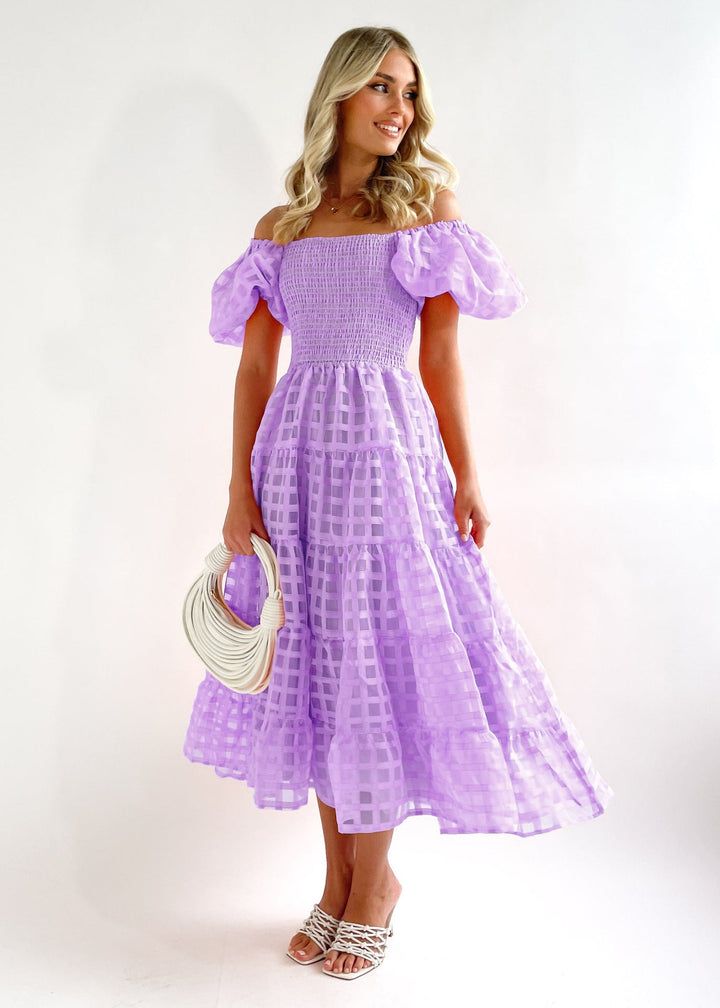 Women’s Maxi Dress – Off-Shoulder Puff Sleeves – Smocked Waist – Flowing Tiered Skirt – Lightweight Breathable Fabric