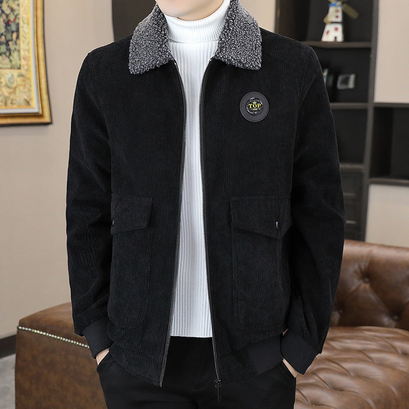 Men’s Casual Jacket - Corduroy Exterior - Sherpa Lined - Relaxed Fit - Zip Closure