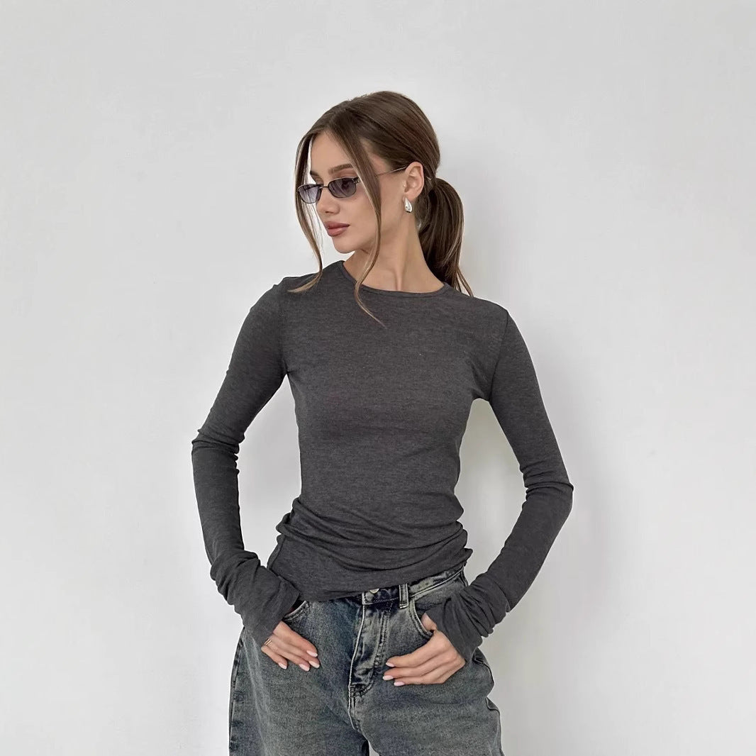 Women’s Long Sleeve Top – Slim Fit – Soft Stretch Knit – Round Neck