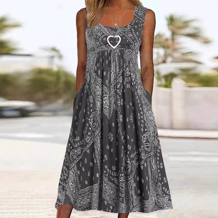 Women’s Maxi Dress - Flowing A-Line - Breathable Blend - Boho Bandana Print - With Pockets