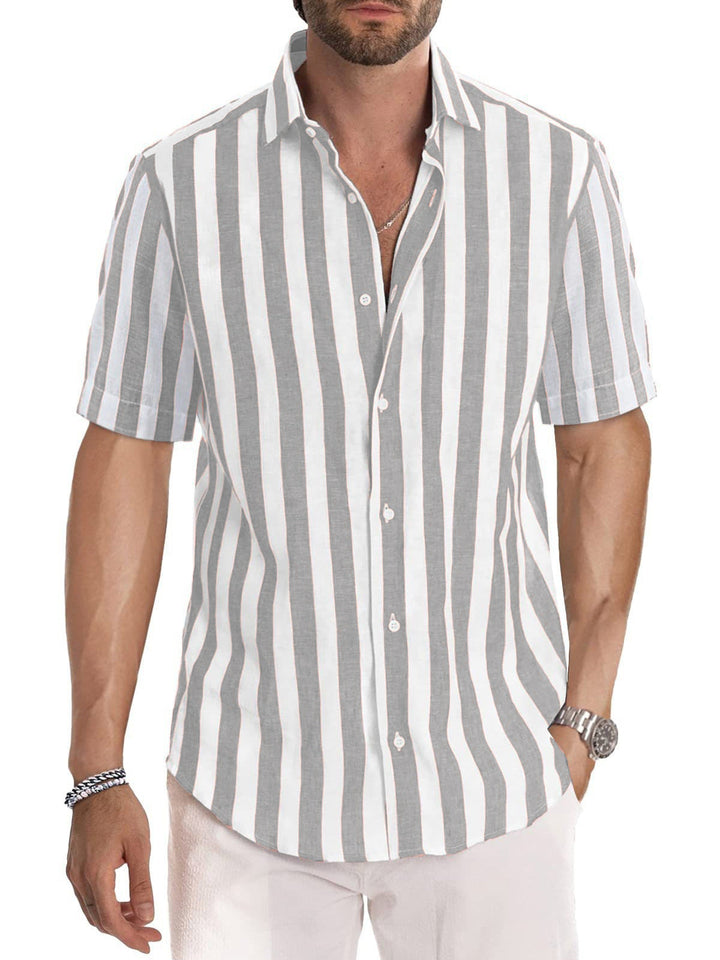 Men’s Button-Up Shirt - Cotton - Relaxed Fit - Short Sleeve Striped Casual Style