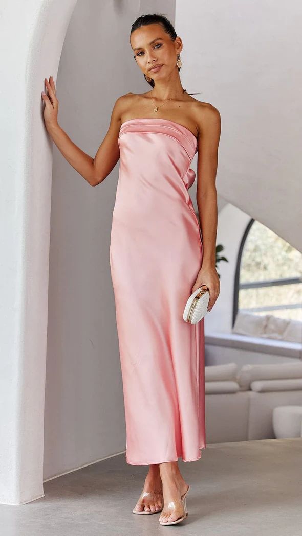 Women's Evening Gown - Strapless Silky Fabric - Floor Length - Elegant Formal Fit