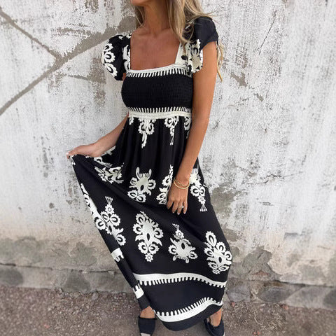 Women’s Maxi Dress – Smocked Bodice – Ruffled Sleeves – Flowy Fit – Breathable Blend