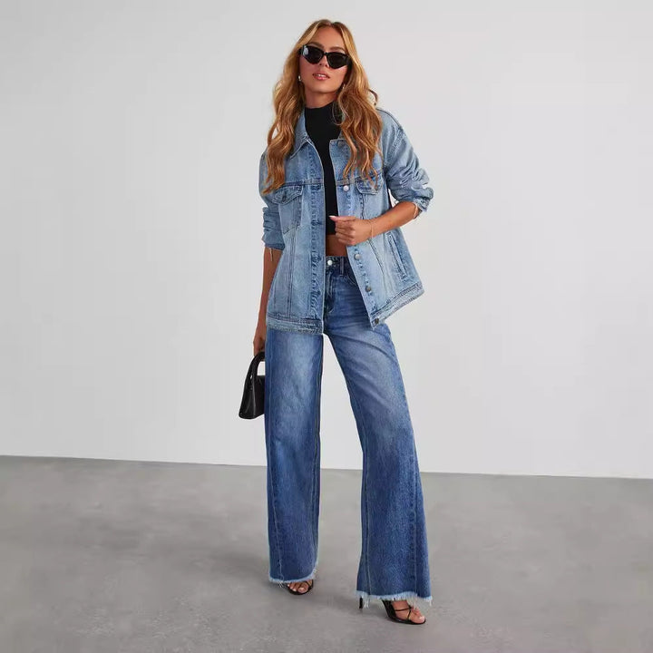 Women’s Wide-Leg Jeans - High Waist - Relaxed Fit - Raw Hem Casual Style