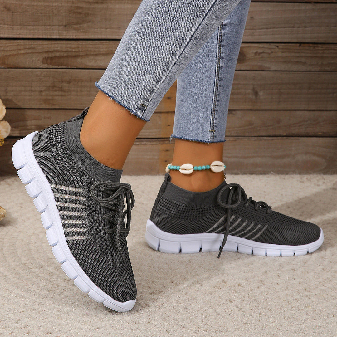 Women’s Athletic Sneakers - Flyknit Mesh - Lightweight Breathable - Lace-Up Casual Fit